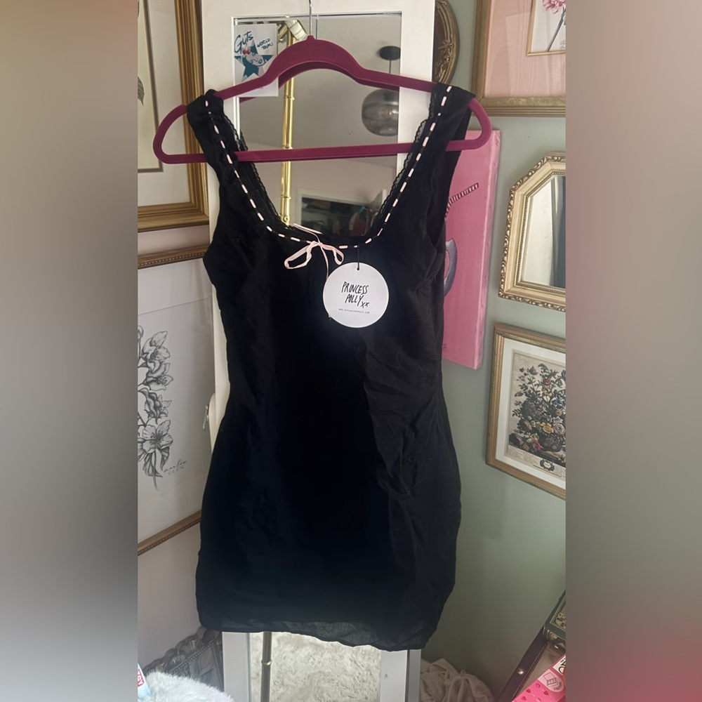 Princess Polly Black Dress with Pink Trim Bow